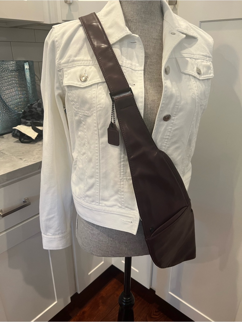 Sash Oxblood/Brown faux leather sling Crossbody bag minimalist BoHo